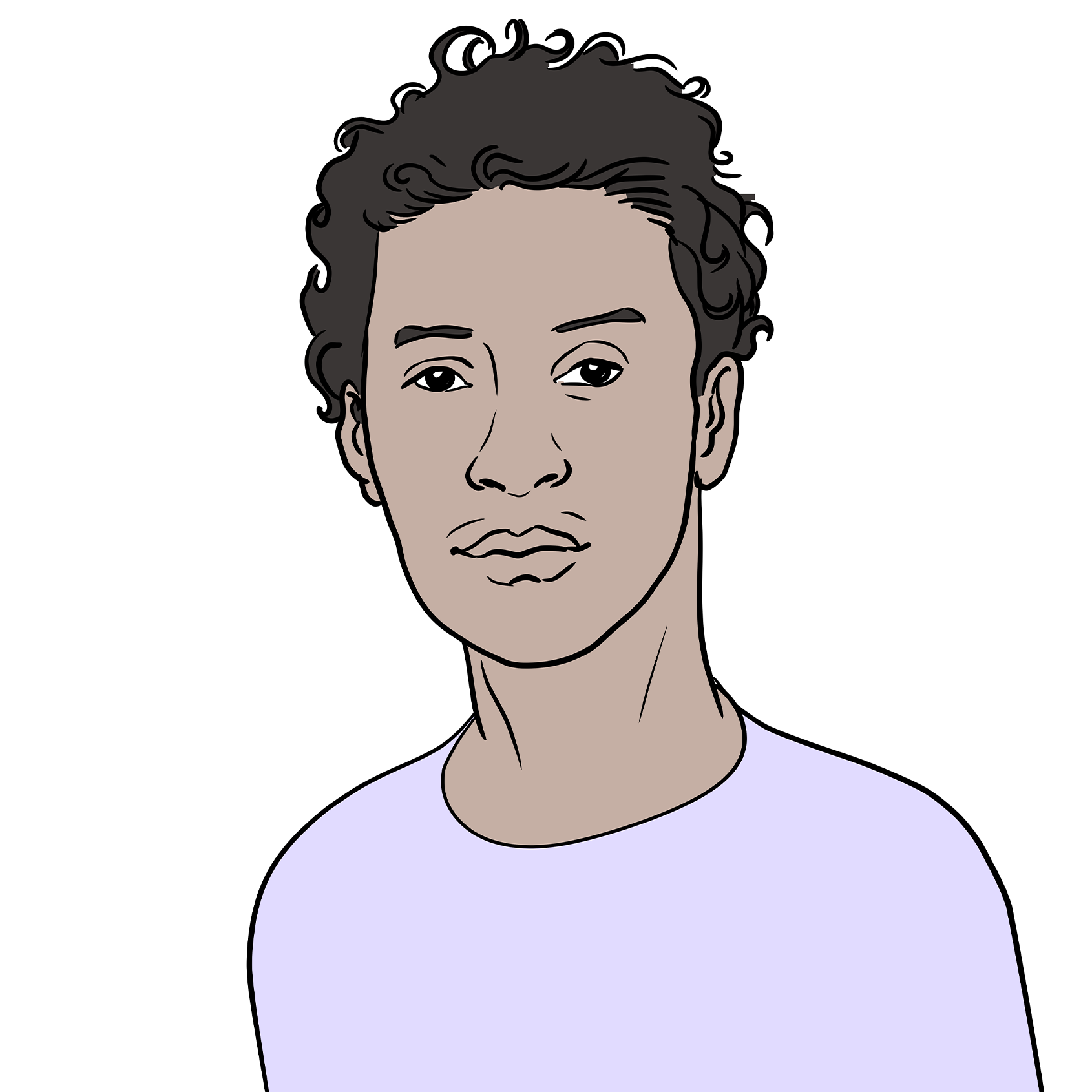 Illustration 3: Portrait eines Jugendlichen (circa 18 Jahre) mit kurzen lockigen schwarzen Haaren.