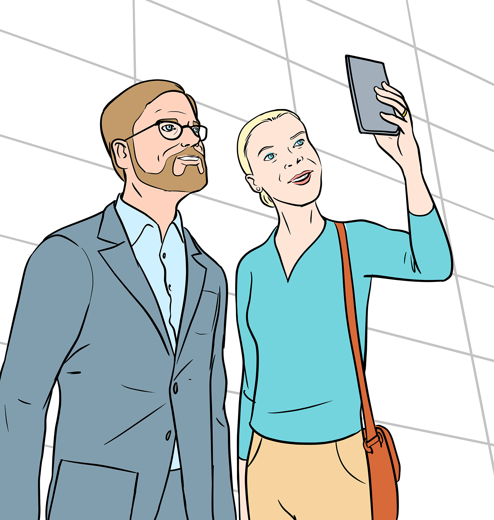 Stephan Peters und eine Journalistin machen zusammen ein Selfie.